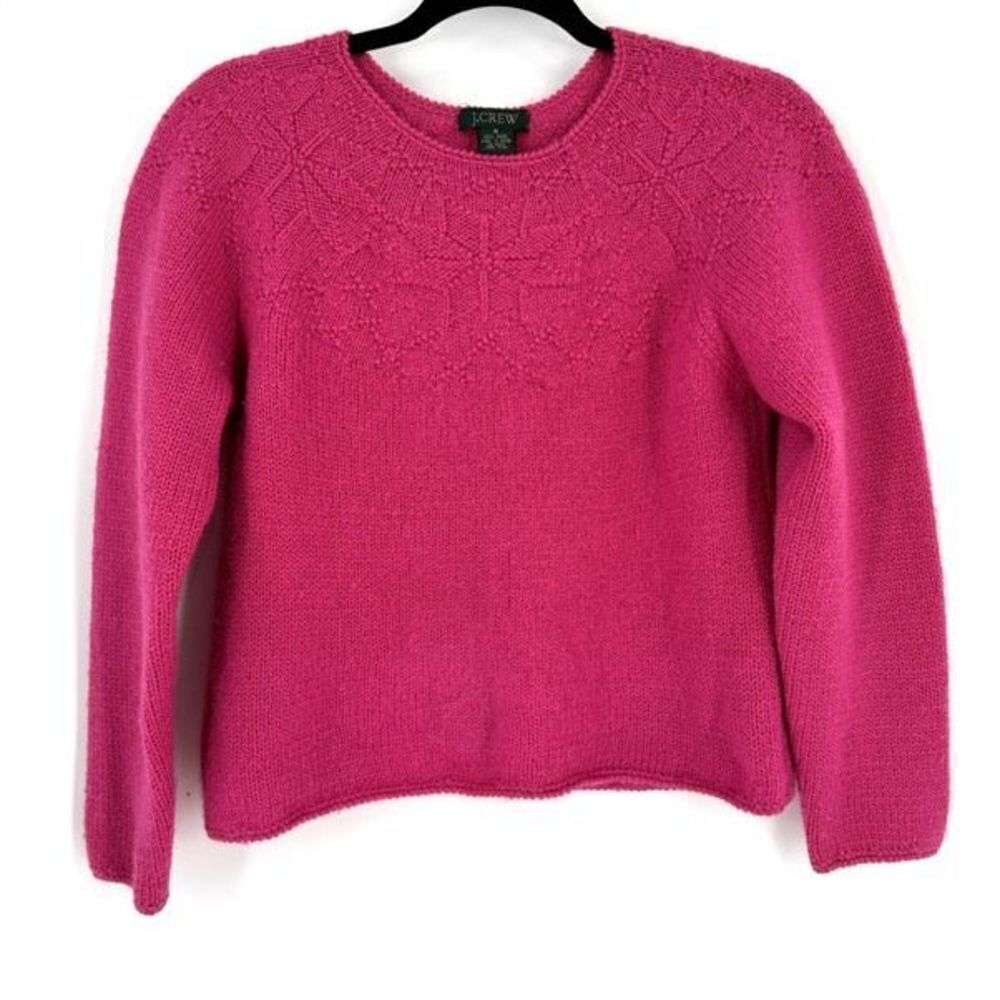 Vintage 90s J.Crew Womens Wool Crew Neck floral Pullover Sweater pink Small knit